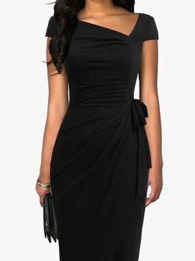 Elegant One-Shoulder Black Ruched Dress with Side Tie